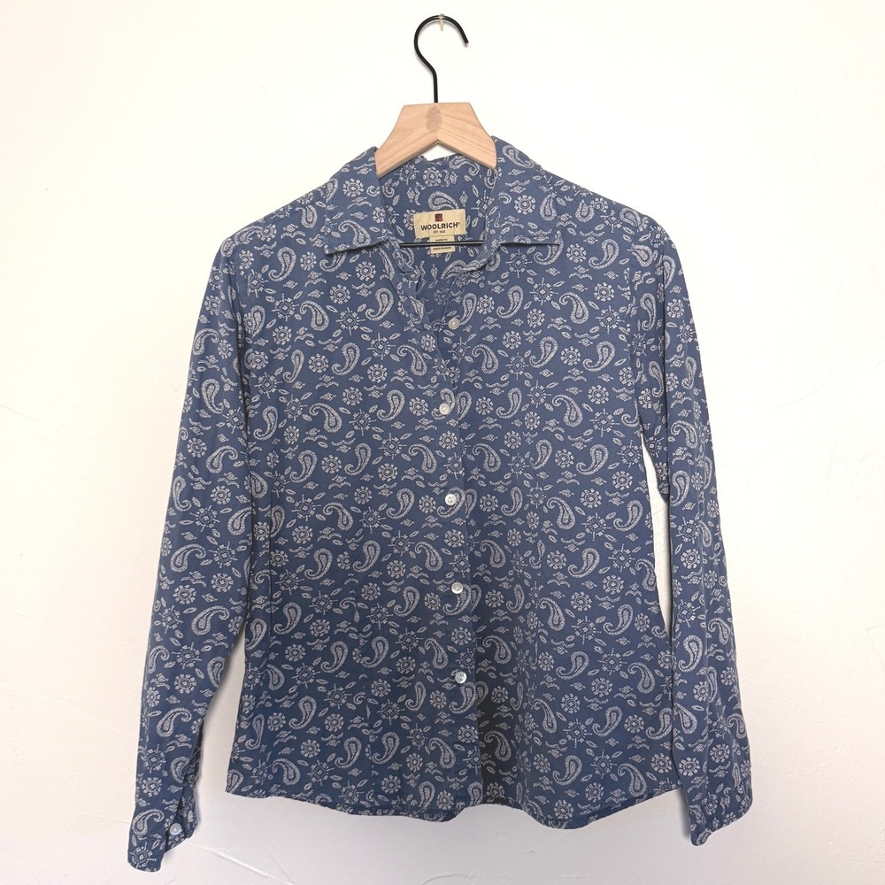 Woolrich Womens M Blue White Paisley Bandana Print Cotton Button Down Shirt